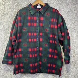 NorthCrest Jacket Womens XL Green Fleece Plaid Button Front Cozy Warm Winter